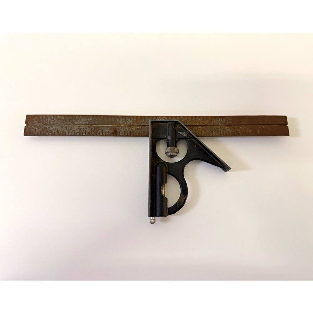 12” Combination Square Steel Rule Inch Graduations Black Head Vintage Tool